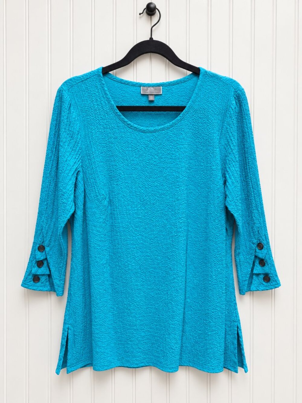 JM Collection Turquoise Textured Tunic Top Size Medium Button Sleeve Detail